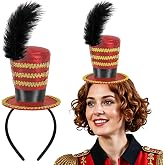 Dkomekii Red Ringmaster Hat Headband Mini Top Hat with Feather | Circus Costume Accessory for Halloween, Cosplay, Carnival &amp; Themed Parties &ndash; Women &amp; Men