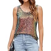 Ainuno Sequin Tops for Women Sparkly Loose Tank Tops Sleeveless Sparkle Tanks Fashion Outfit Top