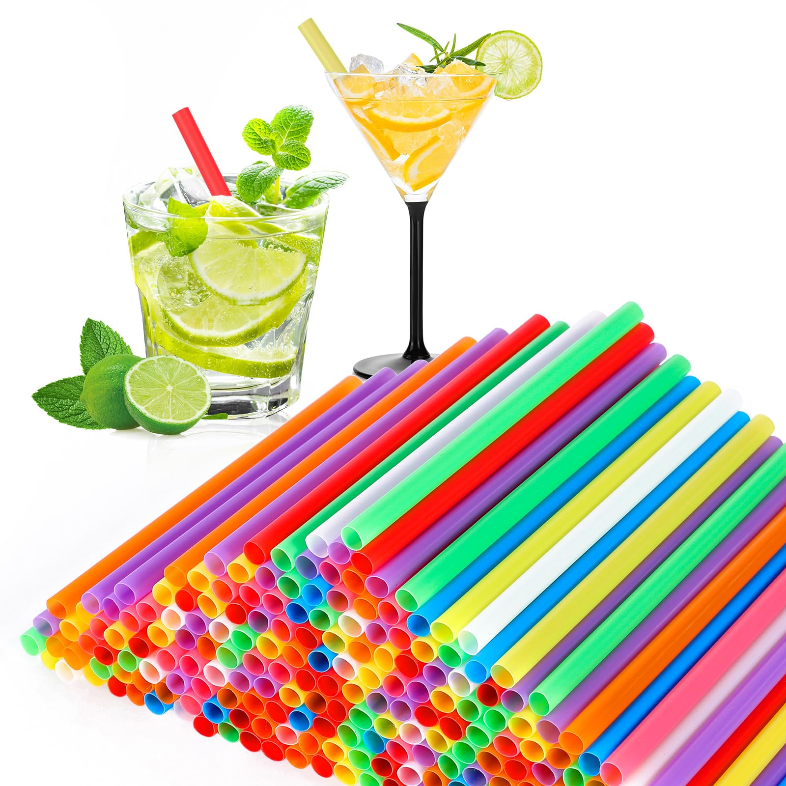 Photo 1 of [500 Pcs] 5 Inch Plastic Drinking Straws - 0.24'' Diameter Disposable Straw for Coffee and Cocktail, Colorful Short Straws for Bar, Club, Kitchen