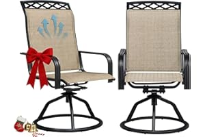 JMGJOY Patio Swivel Chair Set of 2, High Back Textilene Patio Chairs, Swivel Dining Chairs for Outdoor – 360° Swivel Rocker Chair, All-Weather Metal Frame for Porch, Garden, Deck, Poolside (Brown, 2-Piece)