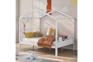 Harper & Bright Designs Full Size House Bed for Kids, Full House Bed Frame with Headboard and Storage Space, Wooden Kids House Bed Full for Girls, Boys,No Box Spring Needed,White