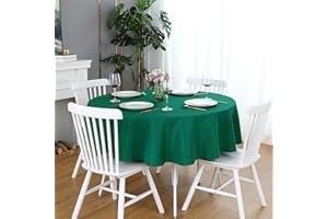 FOLINS&HOME Green Round Tablecloth 48 Inch Waterproof Heavy Duty Wrinkle Free Polyester Fabric Table Cloth, Spillproof Washable Table Cover for Parties, Camping, Picnic, Banquet, Indoor and Outdoor