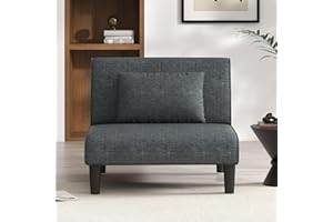 Simore Fabric Armless Futon Couch Sofa Bed Set of 1, Comfy Grey Sleeper Couch for Living Room, Modern Upholstered Loveseat Folding Daybed Guest Bed with Splitback Backrest, 3 Angles, Dark Gray