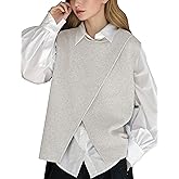 HangNiFang Women's Front Split Sweater Vest Sleeveless Knitted Pullover Tops Fall Outfits