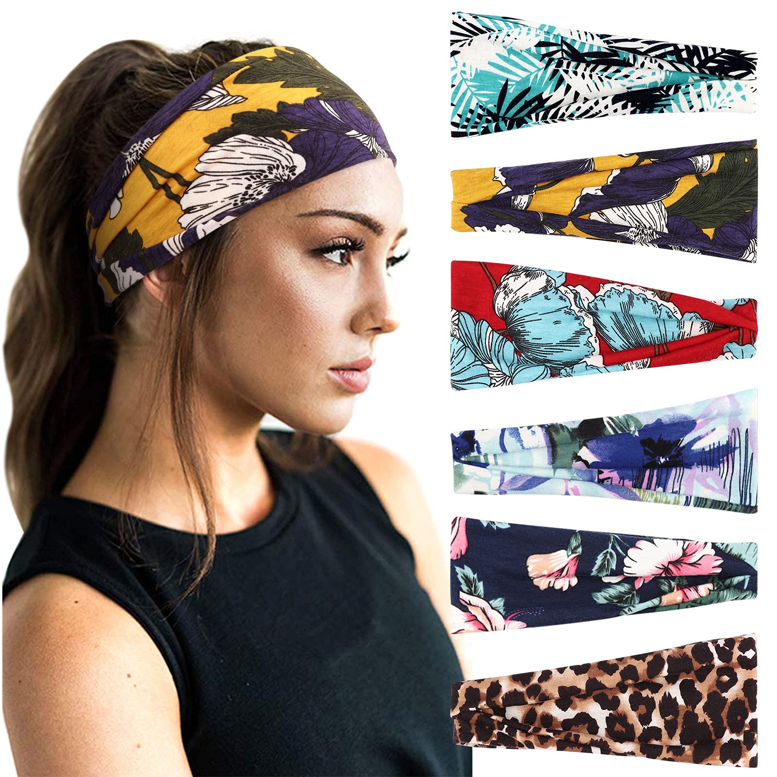 DRESHOW 6 Pack Headbands for Women Wide Elastic Hair Bands Head Wrap Hair Accessories — image 1