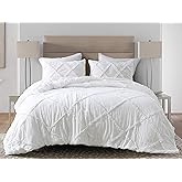 Chezmoi Collection Vivian 3-Piece Diamond Ruffle Quilted Trim Soft Washed Microfiber Comforter Set (Full, White)
