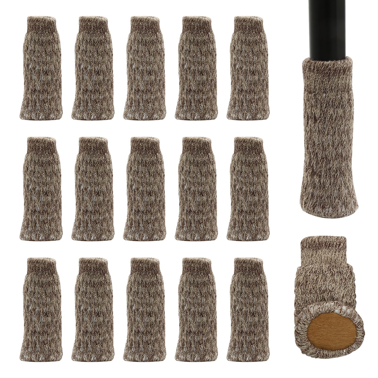 16 Pcs Chair Leg Socks with Felt Pads, Double Layered Non Slip Knitted Furniture Booties for Home School Office Library (Khaki)