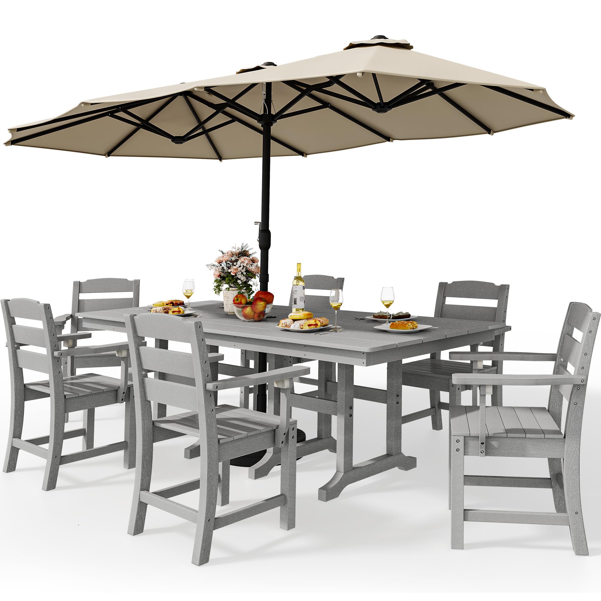 Photo 1 of **BOX 5 OF 6 ONLY/INCOMPLETE SET/CHAIR PARTS ONLY***YITAHOME 8 Piece Patio Dining Set w/13 ft Double-Sided Patio Umbrella, HDPE Outdoor Dining Set w/71 Rectangular Patio Dining Table & 6 Dining Chairs, All Weather for Deck Lawn Porch,Gray