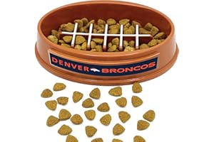 PETS FIRST NFL Super-Bowl Denver Broncos Slow Feeder Dog & Cat Bowl. Football Design for Healthy Digestion. Non-Slip for Large & Small Pets