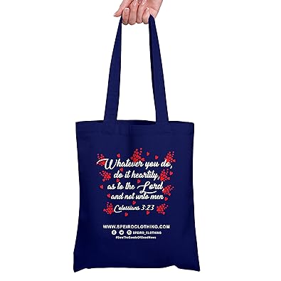 Speiro Womens Colossians 3:23 Printed 100% Cotton Canvas Tote Bag_Navy Color