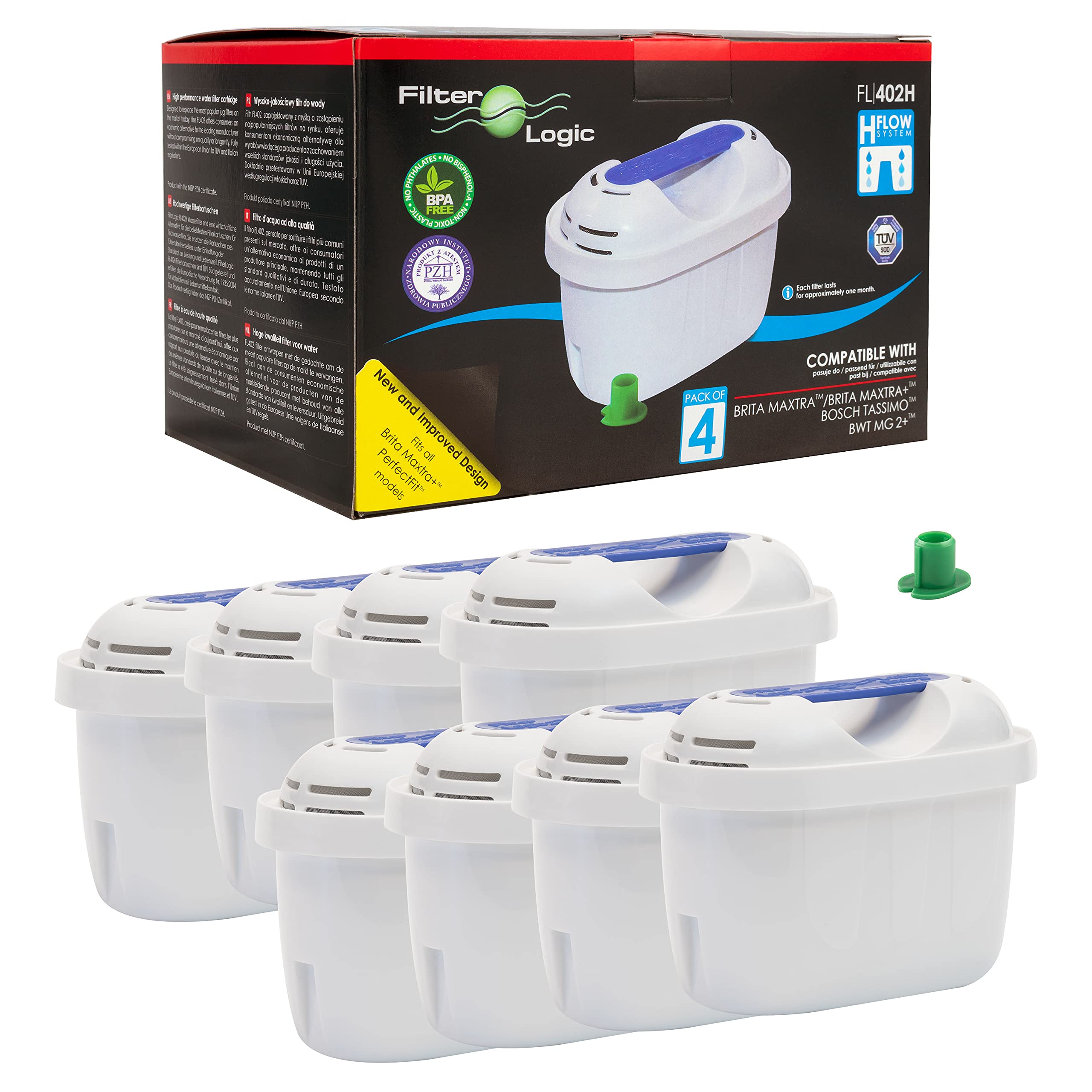 FilterLogic FL402H | Pack of 8 - Water Filter Cartridge Compatible with Brita Maxtra+