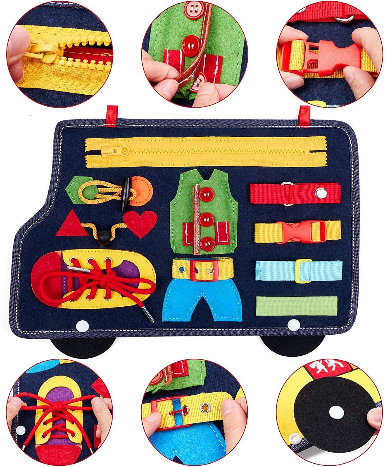 Montessori Busy Board Jeu Tableau Activite Bebe Jouet Panneau Educatif Garcon Jouet Dactivite Pour Motricite Fine Jouet Sensoriel Avec Fermeture Eclair Zip Bouton Boucle Et Lacet 16 In 1 Jouets A Tirer Jeux
