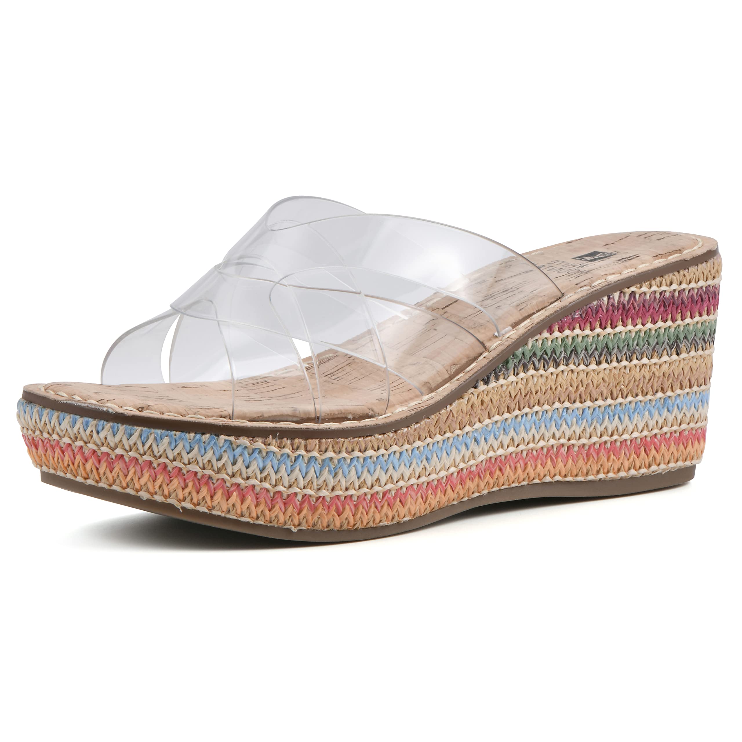 WHITE MOUNTAIN Women’s Samwell Platform Wedge Sandal, Clear/Smooth, 6 M