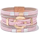 FANCY SHINY Boho Leather Wrap Bracelets Circle Square Bead Braided Handmade Stackable Bracelet Trendy Cuff Bangle for Women
