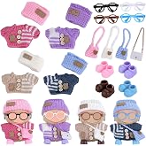 Ezcora Knitting Outfit Set Clothes Compatible with Labubu Dolls, 4 Cozy Sweaters with Hats, Shoes, Glasses Bags, 6.7-Inch Doll Accessories, Gift Idea, (No Dolls)