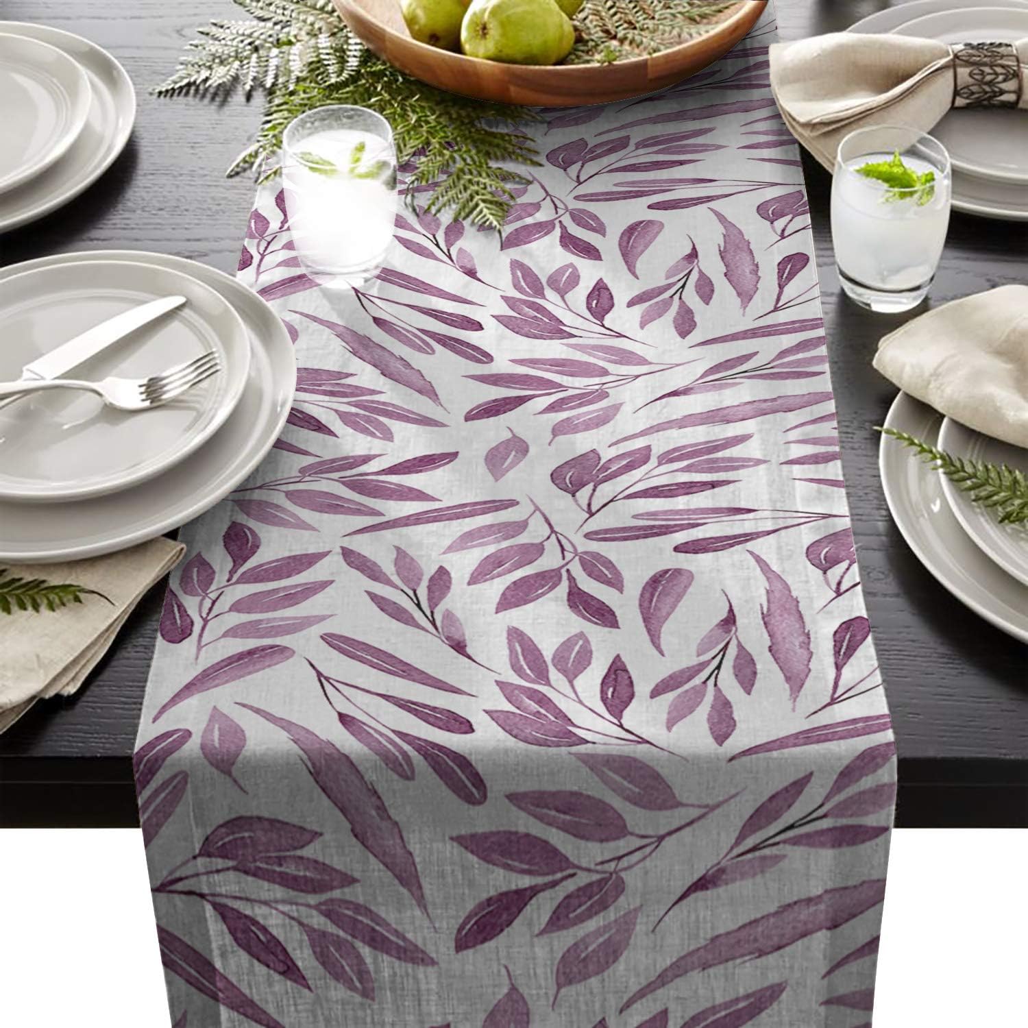 Table Runner Non-Slip Heat Resistant Kitchen Table Runner for Party Decoration Wedding Baby Shower Birthday Bachelor Holiday Party Event,Purple Leaf Watercolor 18 X 72 in