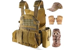 NewBEP Tactical Vest Set for Men, Airsoft Paintball Vest Quick Release Airsoft Vest and Equipment with Hat,Glove,Visor