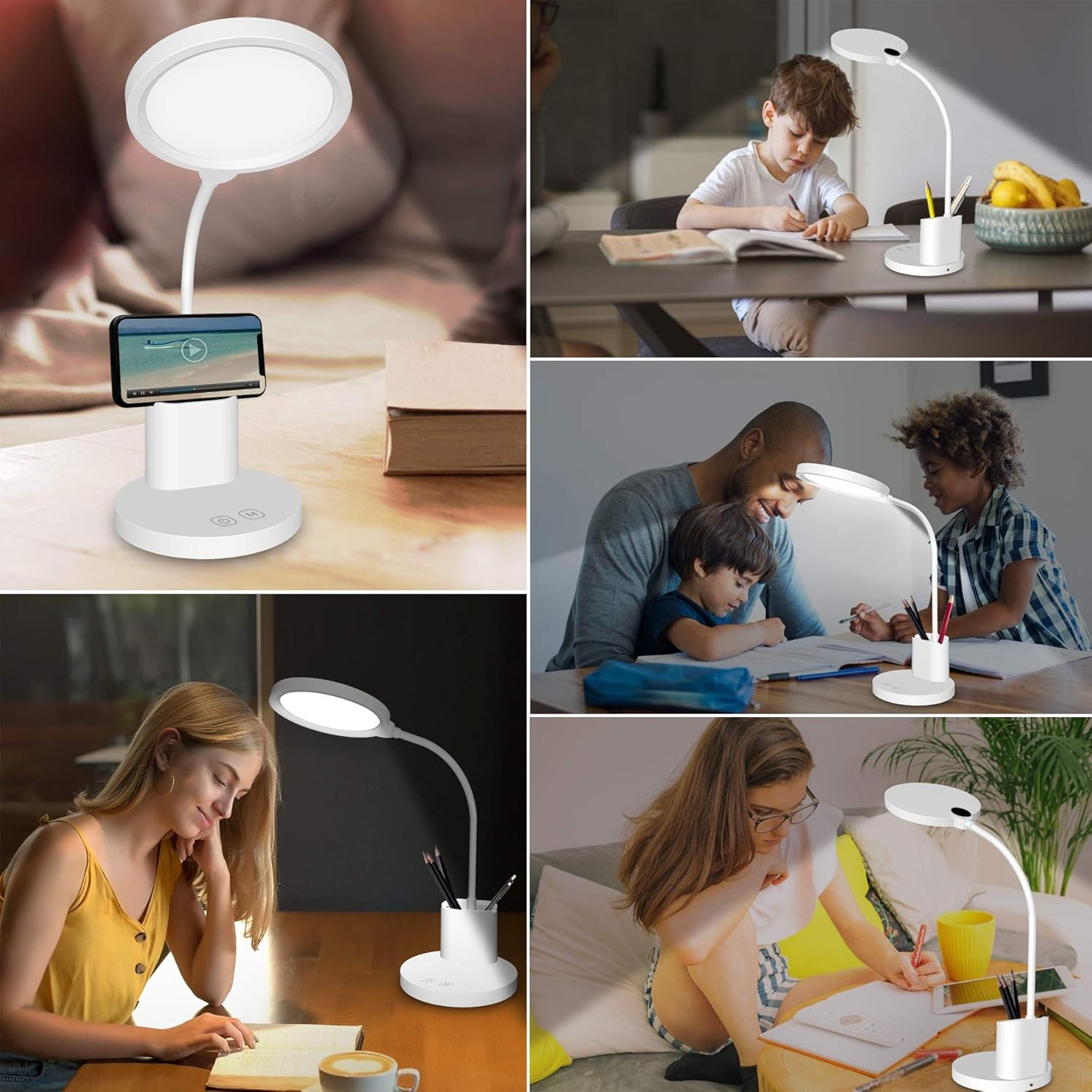 LED Desk Lamp,Golspark Touch Control Desk Lamp 3 Color Modes with Stepless Dimmable,360°Flexible Desk Lamp with USB Charging Port Pen Holder,Rechargeable White Desk Lamp for Students,Dorm Reading: Home Improvement