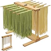 Talentree Collapsible Pasta Drying Rack, Wood Pasta Dryer Hanger Rack, Spaghetti Noodle Drying Hanging Rack Stand with 12 Bars and Transfer Wand, Foldable for Easy Storage