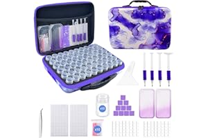 SuSentak Diamond Art Storage Containers with Dot Drill Tools,60 Slots Bead Organizer Case for 5D DIY Art Kits, Portable Craft Box for Diamond Painting Accessories (Purple)