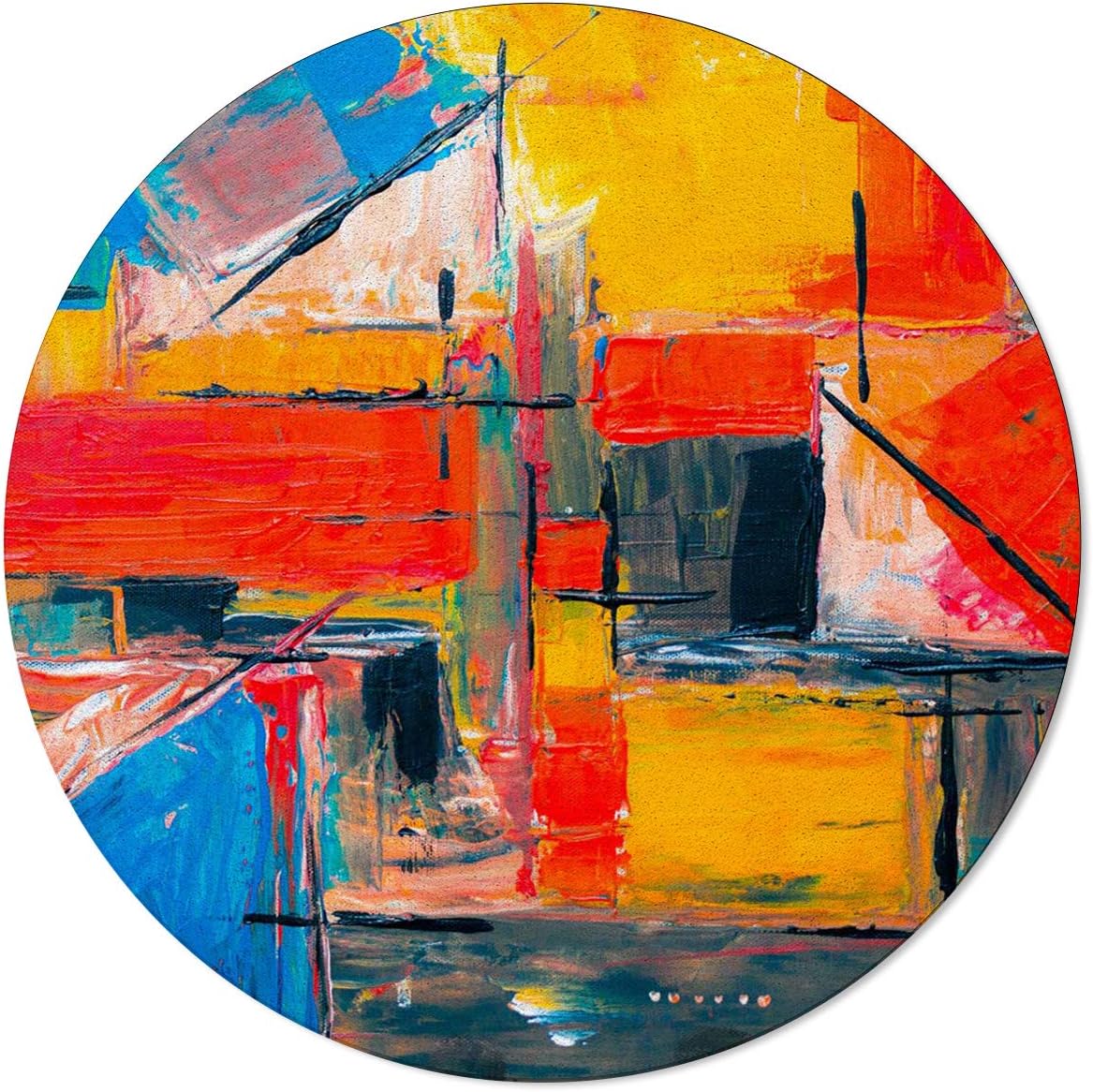 Vandarllin Round Area Rugs 6'x6' Abstract Graffiti Painting Carpets Indoors/Living Dining Room/Bedroom/Children Playroom/Kitchen/Bathroom Floor Yoga Mats Non Slip Rubber Backing, Colorful