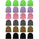 LYDTICK 24 Pack Kids Knit Beanies Bulk, Toddler Winter Hat Wholesale Warm Cuffed Caps for Boys Girls