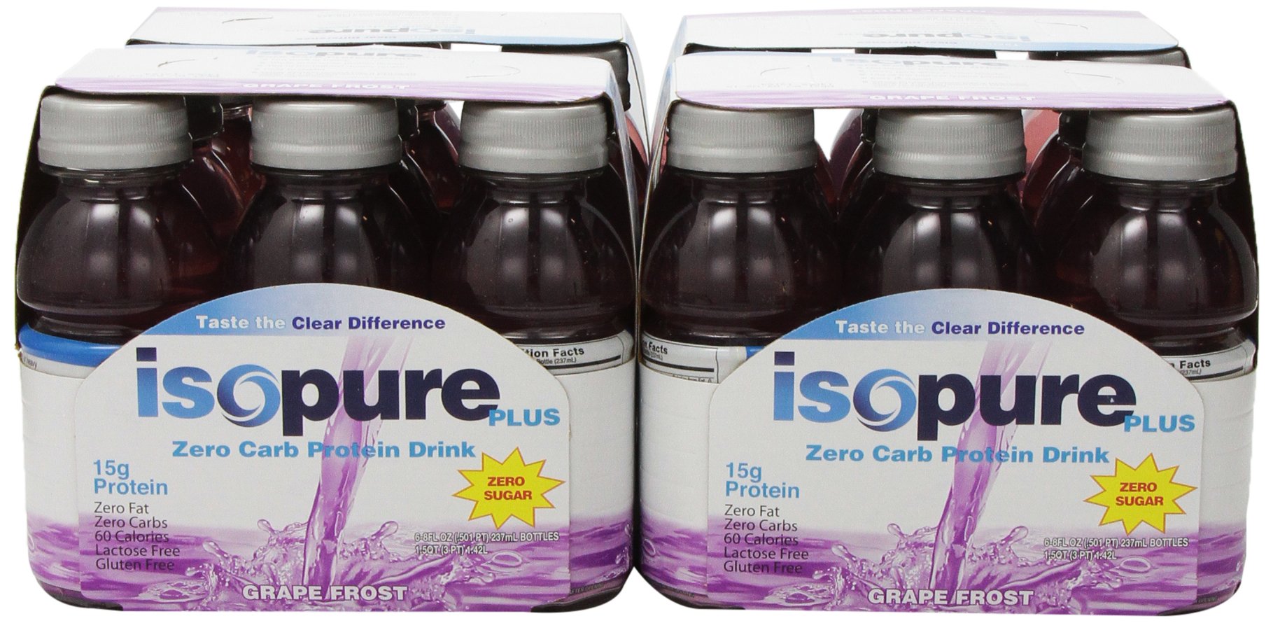 Isopure Plus 0 Carb Protein Drink Grape Frost, 8 ounces 6 Count (Pack