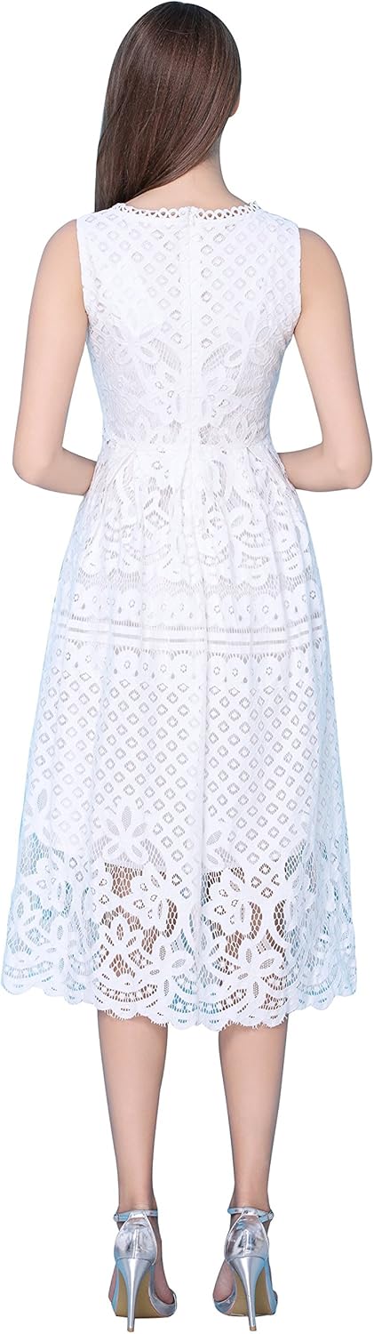 VEIISAR Womens Fashion Sleeveless Lace Fit Flare Elegant Cocktail Party Dress: Clothing