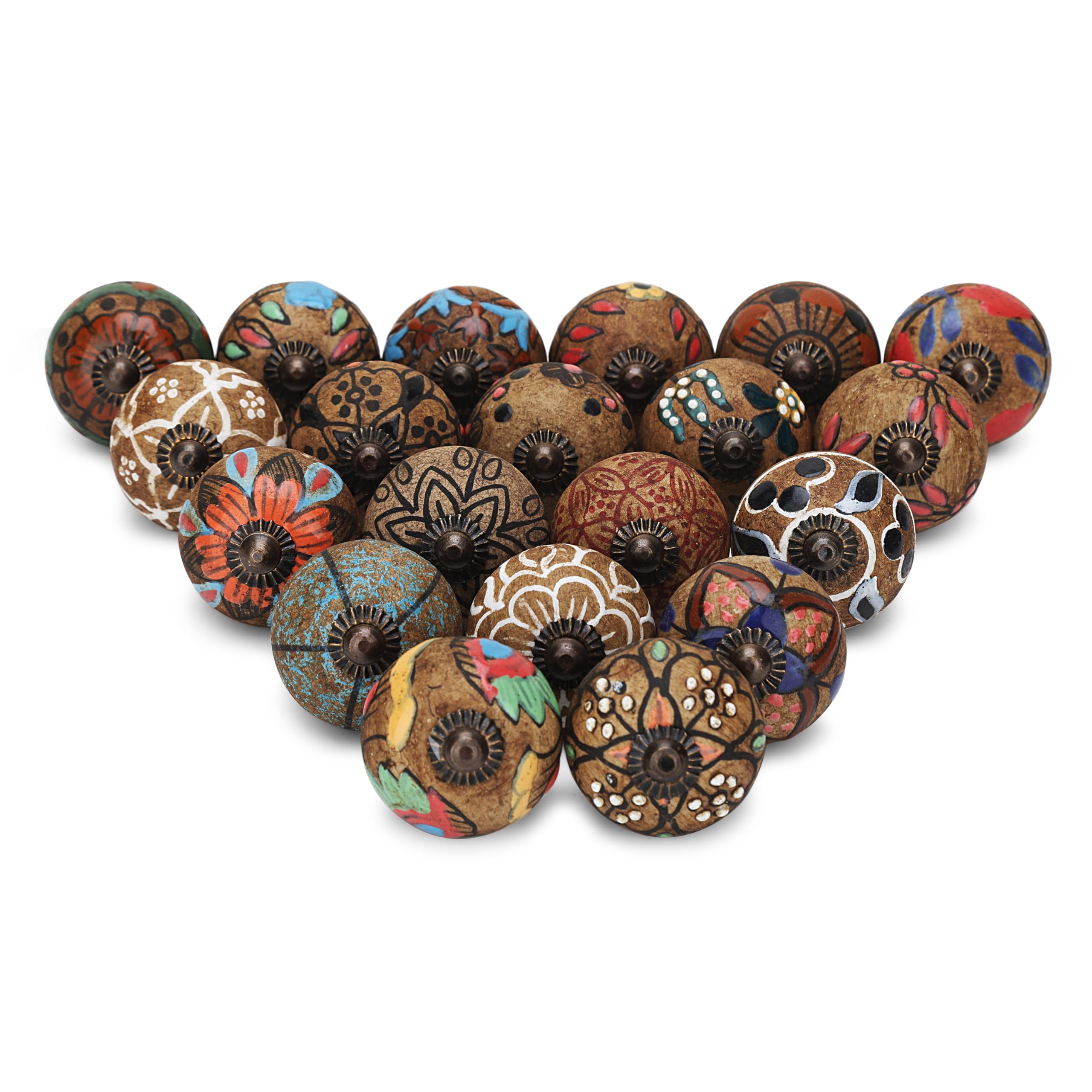 Craft Trade Brown Door Cabinet Knobs for Dresser Drawer Vintage Closet Ceramic Knob Pull Handles Cupboard Wardrobe Knobs for Kitchen Furniture Home Décor - Pack of 20