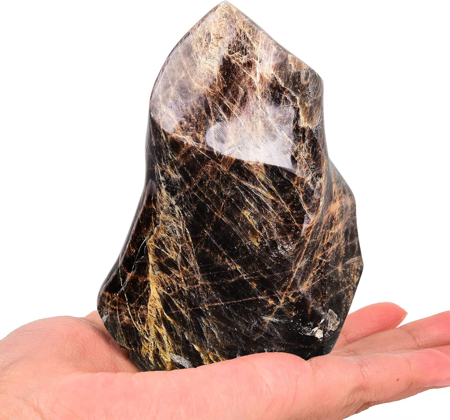Indoor Fountains & Accessories - AMOYSTONE Black Moonstone Flame Shaped Towers Large Healing Crystal Stone Home Decor 2-2.8LBS