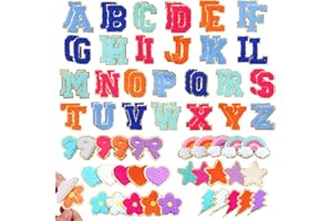82pcs Chenille Letter Patches Self Adhesive Patch A-Z,Varsity Letter Patches with Gold Glitter Iron on Letters for Clothing H