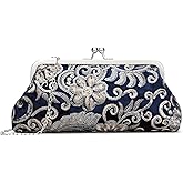 RNIEGA Clutch Purse for Women Floral Embroidery Sequin Evening Bags Elegant Kiss Lock Wedding Party Cocktail