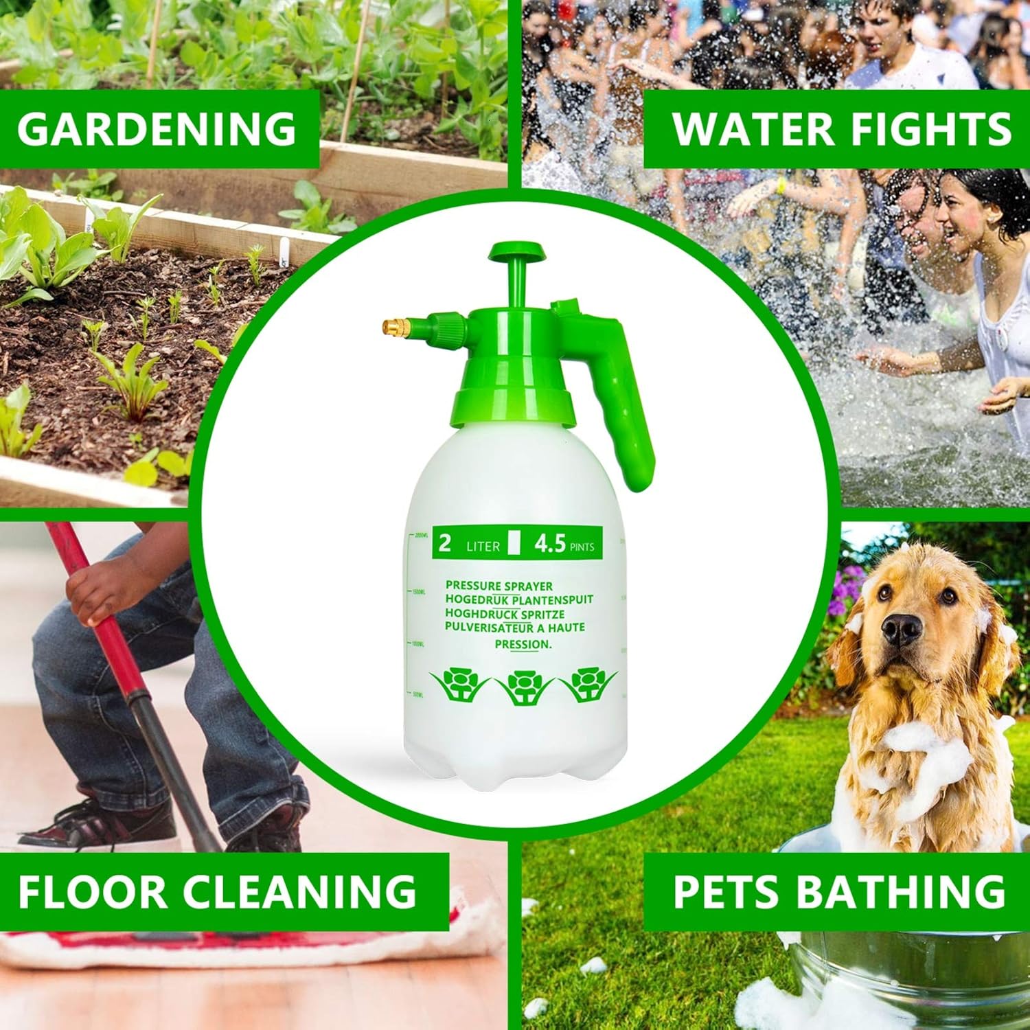 AQUEENLY Pump Sprayer, 68oz Hand Held Pump Pressure Garden Sprayer with Adjustable Nozzle for Lawn & Garden - Watering, Fertilizing, Home Cleaning and Car Washing - The Professional Hand Sprayer: Health & Personal Care