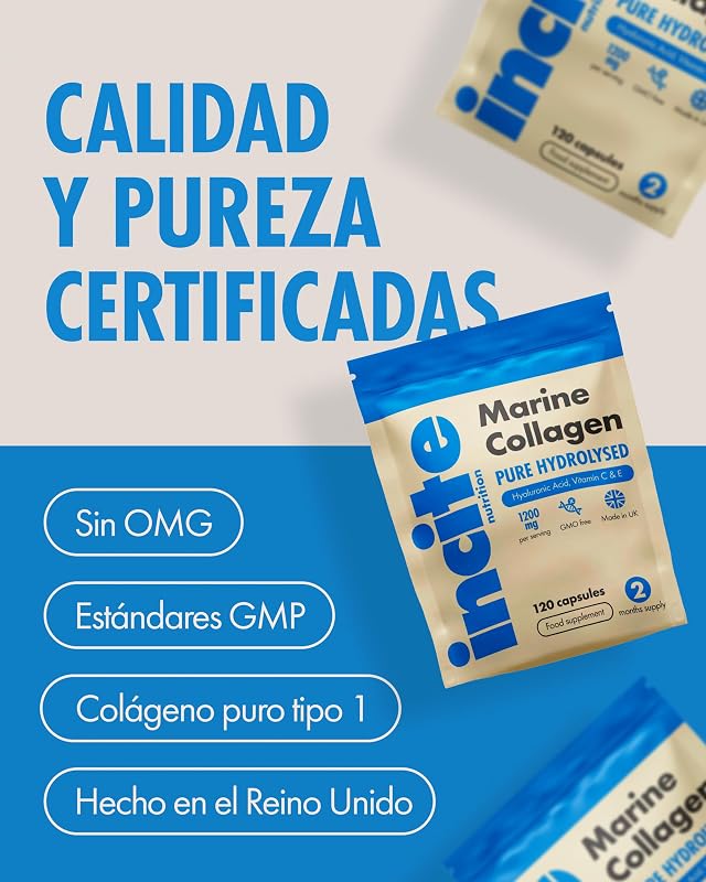 Colágeno Marino con Ácido Hialurónico Cápsulas, Colágeno Hidrolizado Puro Tipo 1, 1200 mg con Vitaminas C, E, B12, Zinc, Cobre y Yodo, 120 Cápsulas