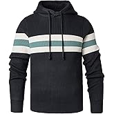 Beryielite Men's Hooded Sweater Knitted Pullover Long Sleeve Stripe Jumper Drawstring Knitwear