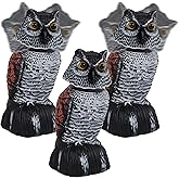 Hausse 3 Pack Bird Scarecrow Mini Fake Owl Decoy Sculpture, 8.26 inch Wagging Head Plastic Small Owl Bird Deterrents, Nature Enemy Horned Pest Repellent for Outdoor Garden Yard