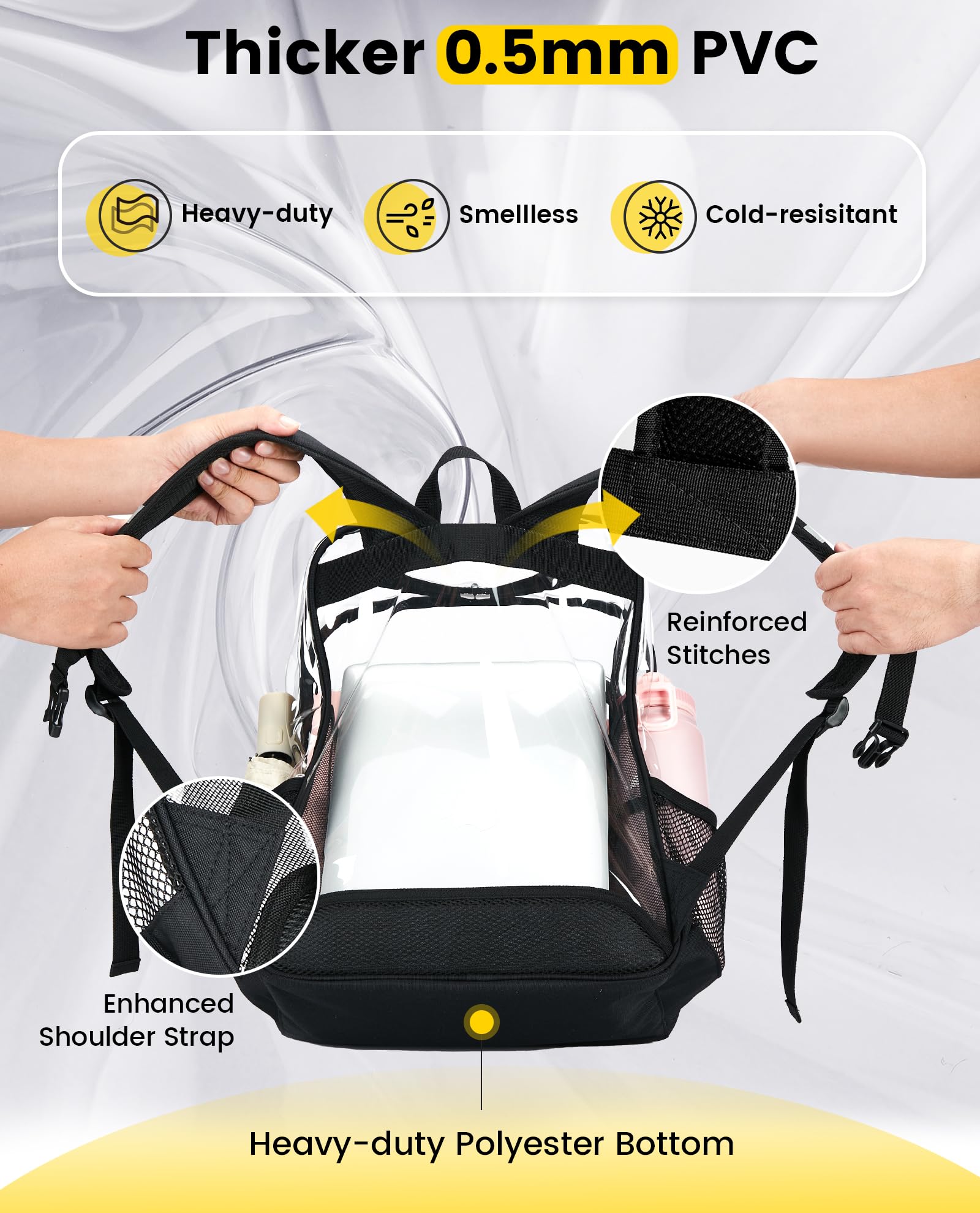 Vorspack Clear Backpack Heavy Duty - Extra Large Clear Backpacks with TSA Lock Transparent See Through Bookbag for School, Work, College, Travel - Black