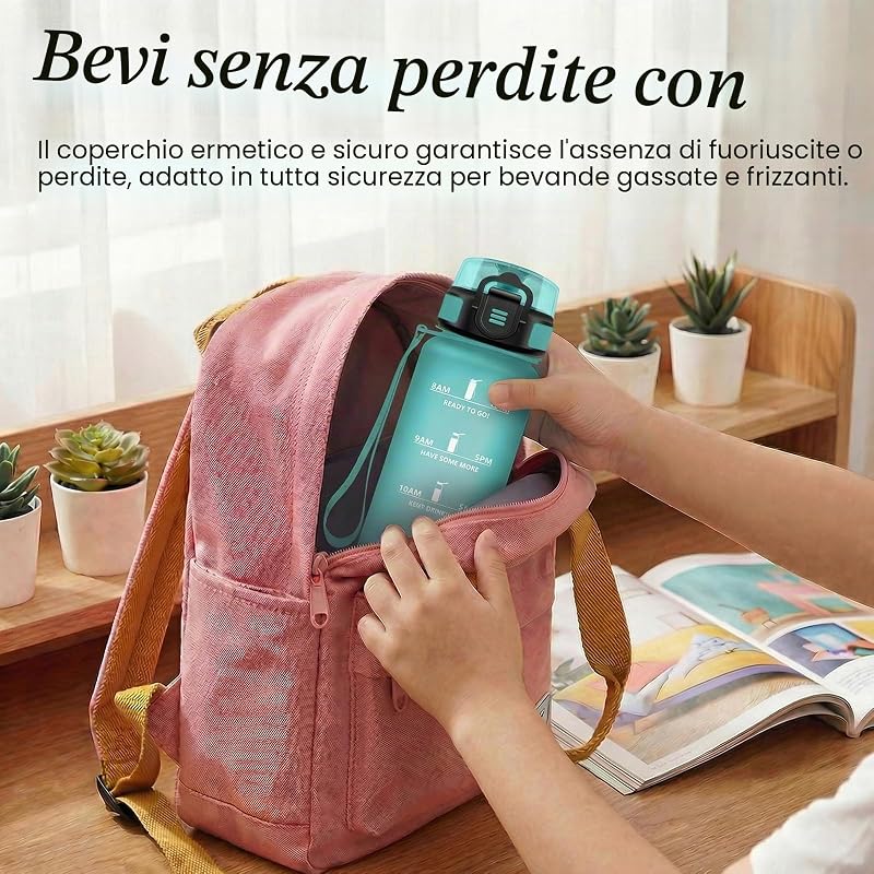 Borraccia 500ml, Bottiglia con Filtro, a Prova di Perdite, Bottiglia Acqua con Indicatore del Tempo, per Campeggio, Viaggio, Corsa