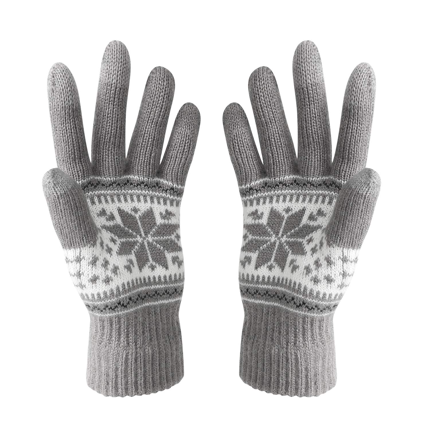 VENI MASEE Winter Touch Screen Gloves Snow Flower Printing Keep Warm for Women and Men (3084-Grey) 1