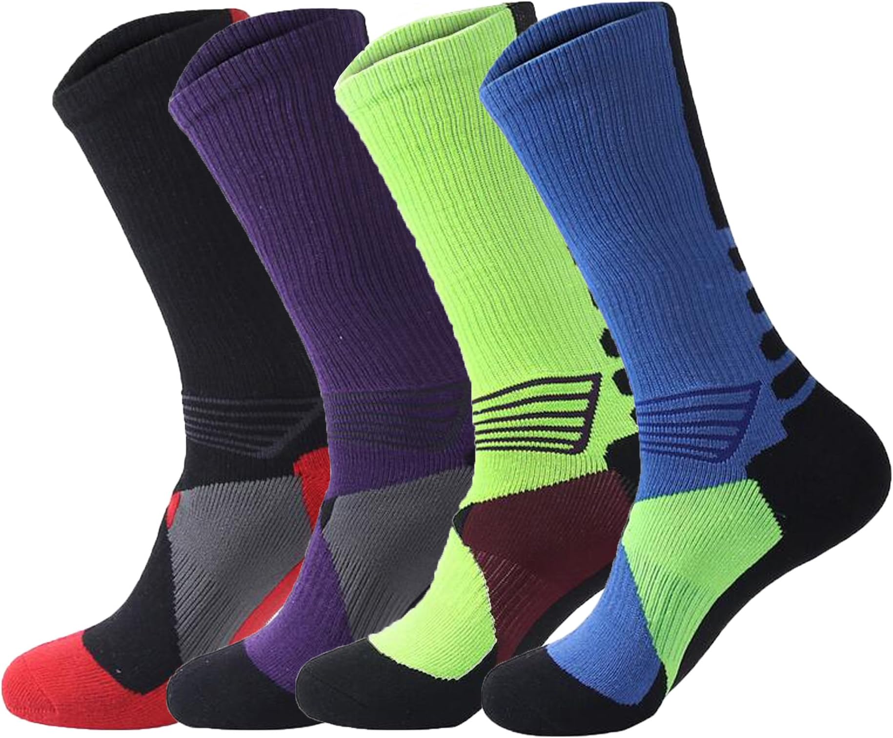 4 Pack Men's Cushioned Basketball Dri-Fit Athletic Compression Long Sports Outdoor Dress Socks Size