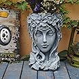 Sungmor Creative Goddess Head Planter Statue for Garden Ornaments | 9×9×14 Inch Premium Resin | Cool Face Large Diameter Flower Pot for Patio Lawn Garden Yard Decor