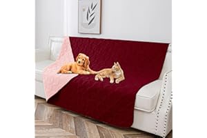 Tuffeel Waterproof Dog Blanket, 68x82 inches Pet Couch Covers for Sofa, Bed Furniture Protector from Dogs Washable and Reversible-Burgundy Red+Pink