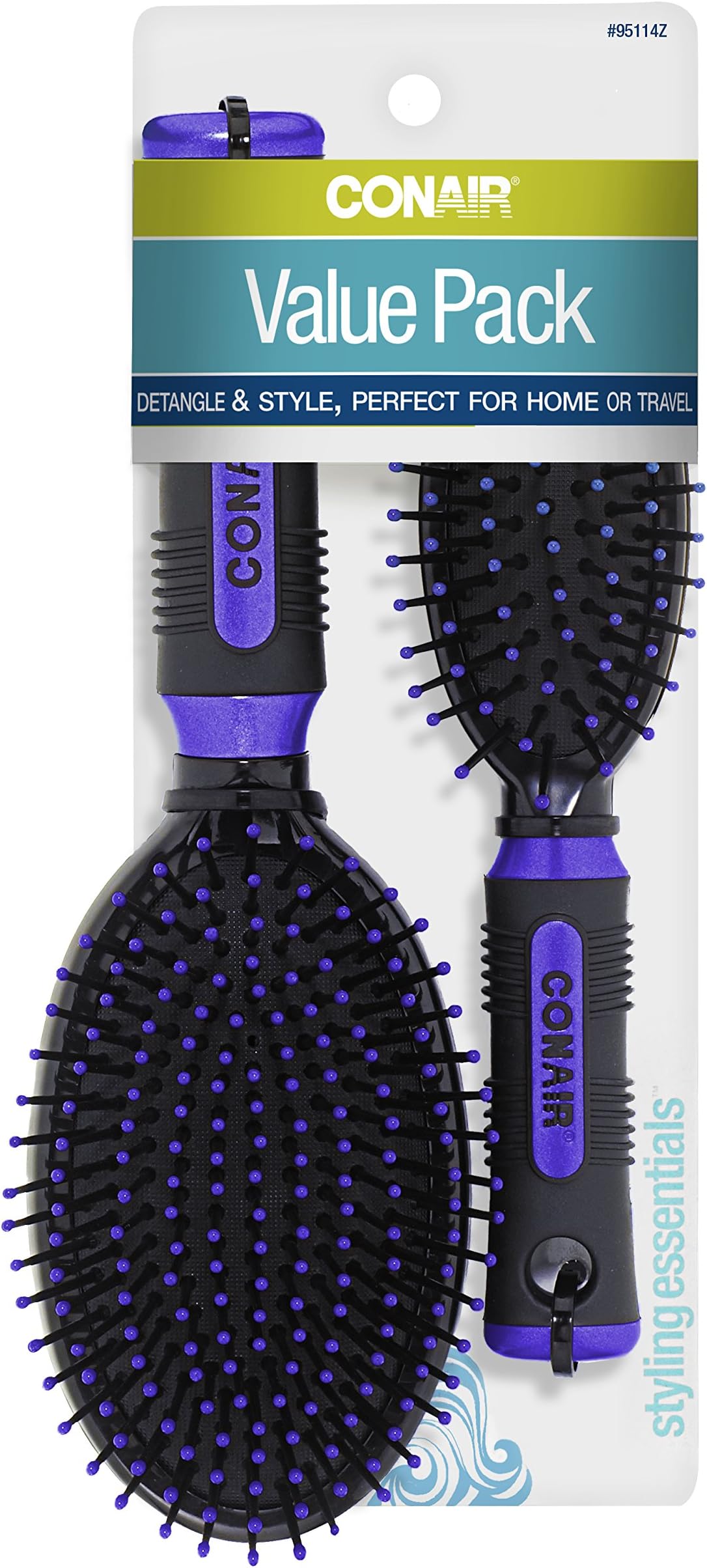 CONAIRProfessional Full and Mid Size Nylon Cushion Brush Set, Colors may vary