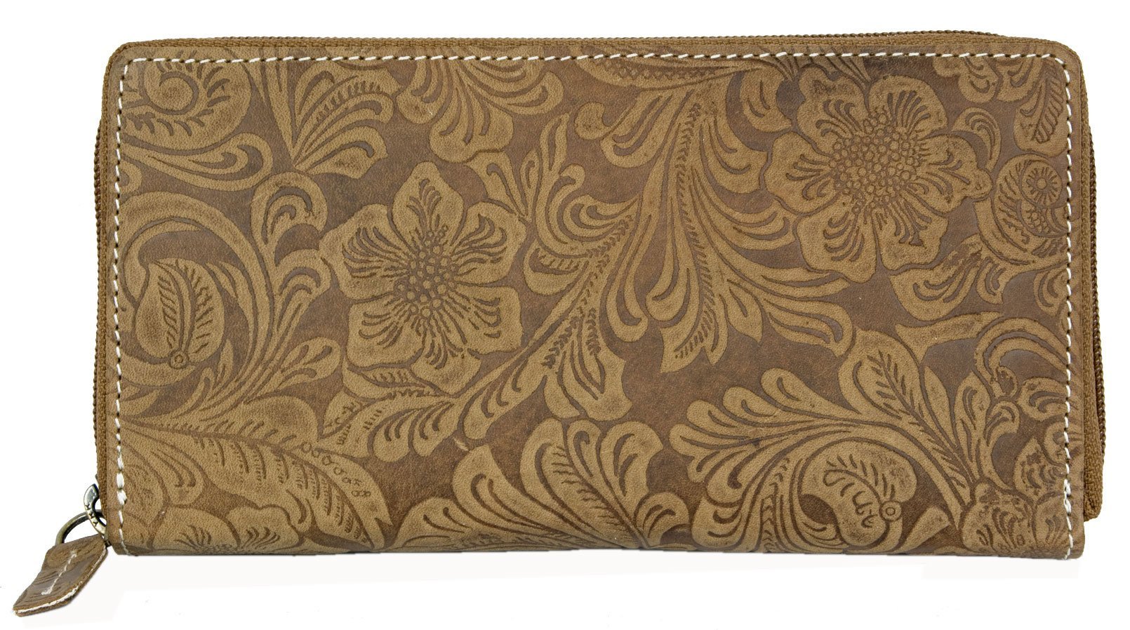 Women's Natural Tan Genuine Leather Wallet with Ornamental Stamping