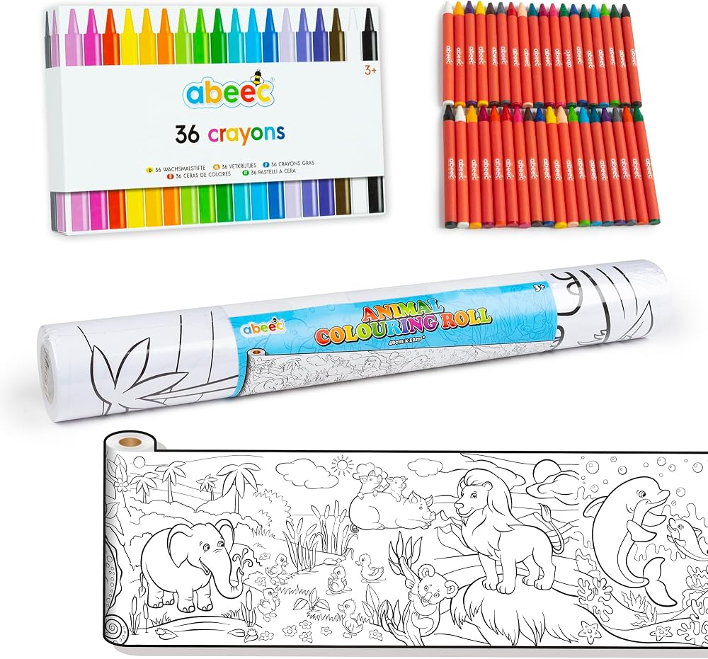 abeec Coloring Kit for Kids with 36 Assorted Crayons Animal Roll