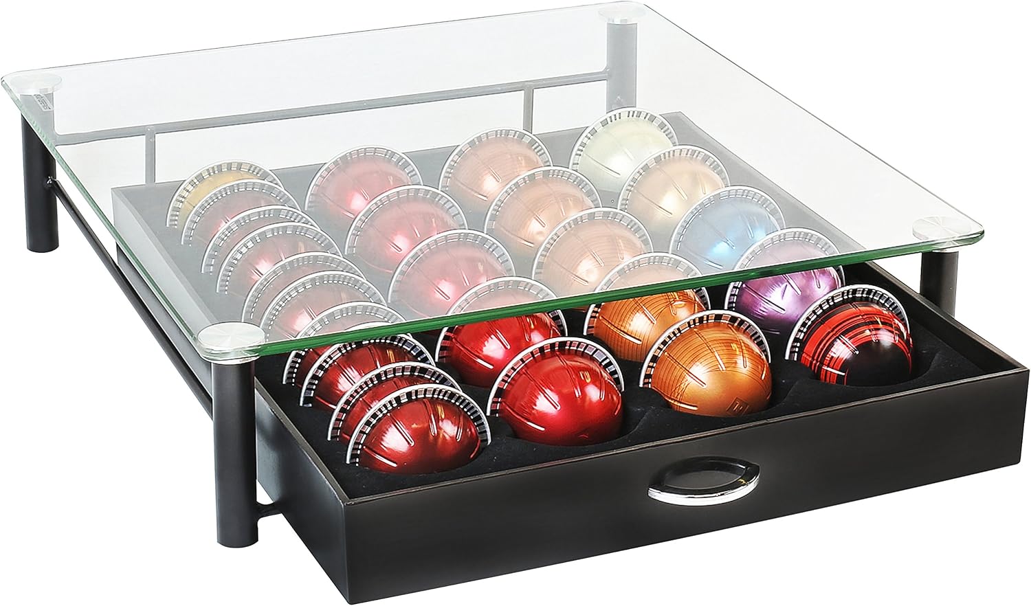 DecoBros Crystal Tempered Glass Nespresso Vertuoline Storage Drawer Holder for Capsules: Home & Kitchen