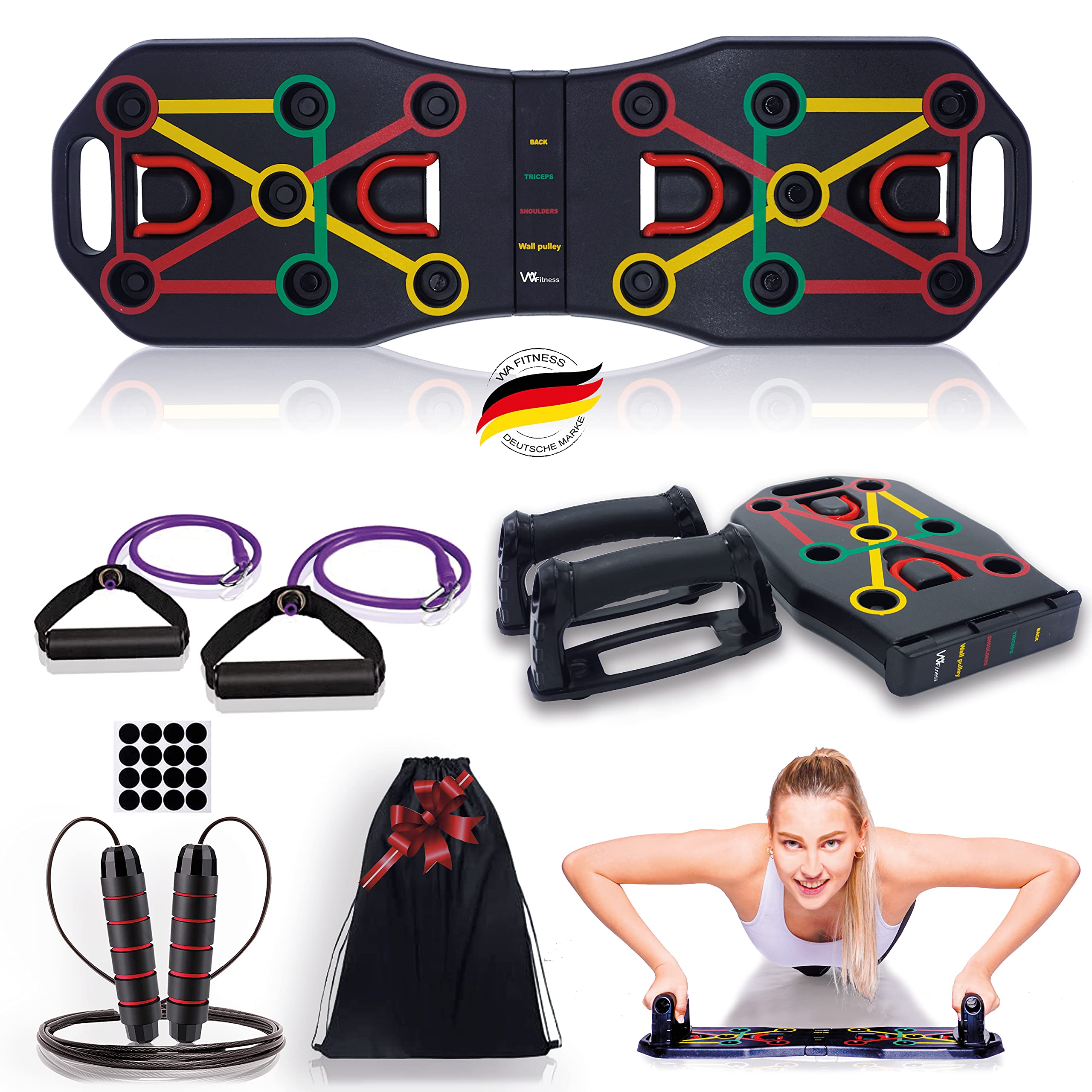 Push Up Board, Multifunctional Push-Up Board with Resistance Band Fitness Equipment and Skipping Rope, Fitness Training for Home, Muscle Building, Training for Men/Women