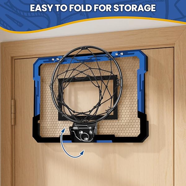 QDRAGON MINI BASKETBALL HOOP, OVER THE DOOR INDOOR, WITH 3 BALLS/INFLATOR/BREAKAWAY RIM, BASKETBALL TOY GIFTS FOR KIDS AND ADULTS, SUIT FOR BEDROOM/OFFICE/OUTDOOR, BLUE HOOP