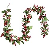 DearHouse 6FT Red Berry Christmas Garland, Flexible Artificial Berry Garland for Indoor Outdoor Home Fireplace Decoration for Winter Christmas Holiday New Year Decor