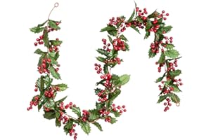 DearHouse 6FT Red Berry Christmas Garland, Flexible Artificial Berry Garland for Indoor Outdoor Home Fireplace Decoration for Winter Christmas Holiday New Year Decor